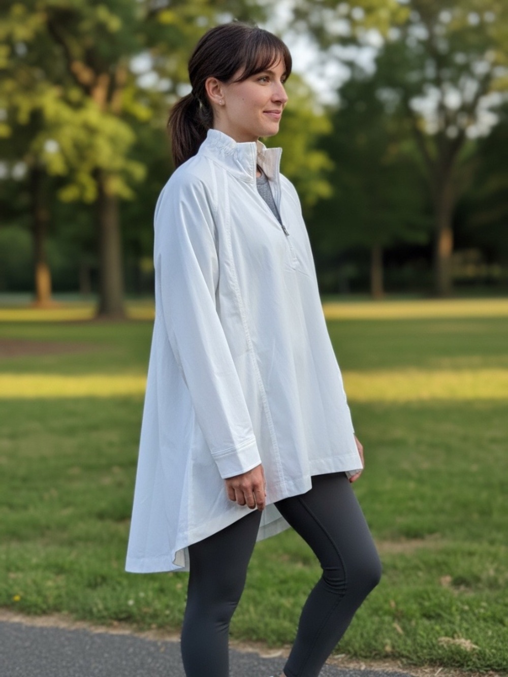 New Athleta Advantage Poplin Long Sleeve White Coat/Shirt Size Large
